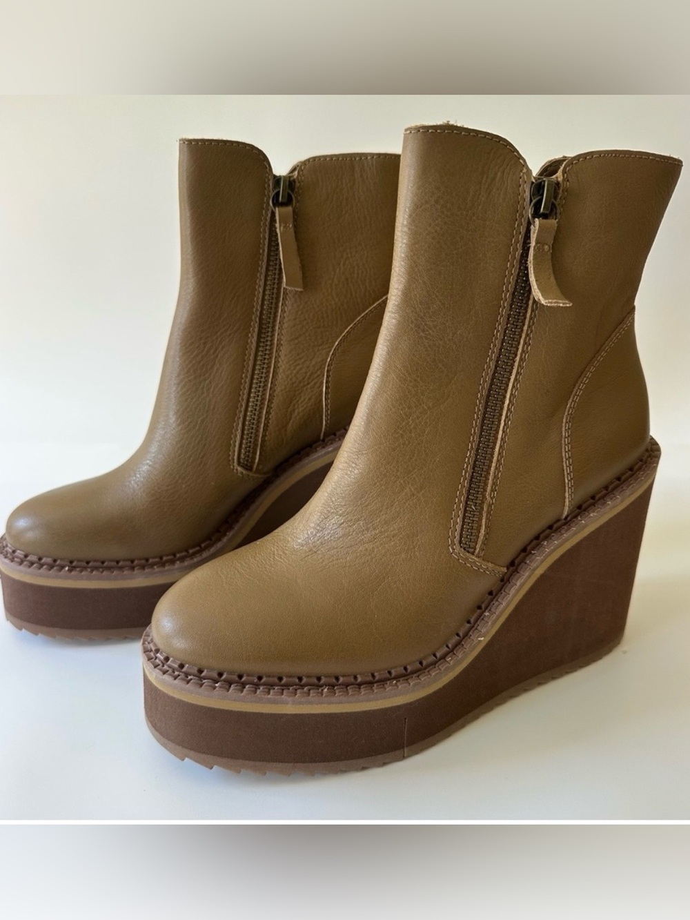 Naked Feet Avail Brown Wedge Platform Bootie Leather Ankle Boots 6M